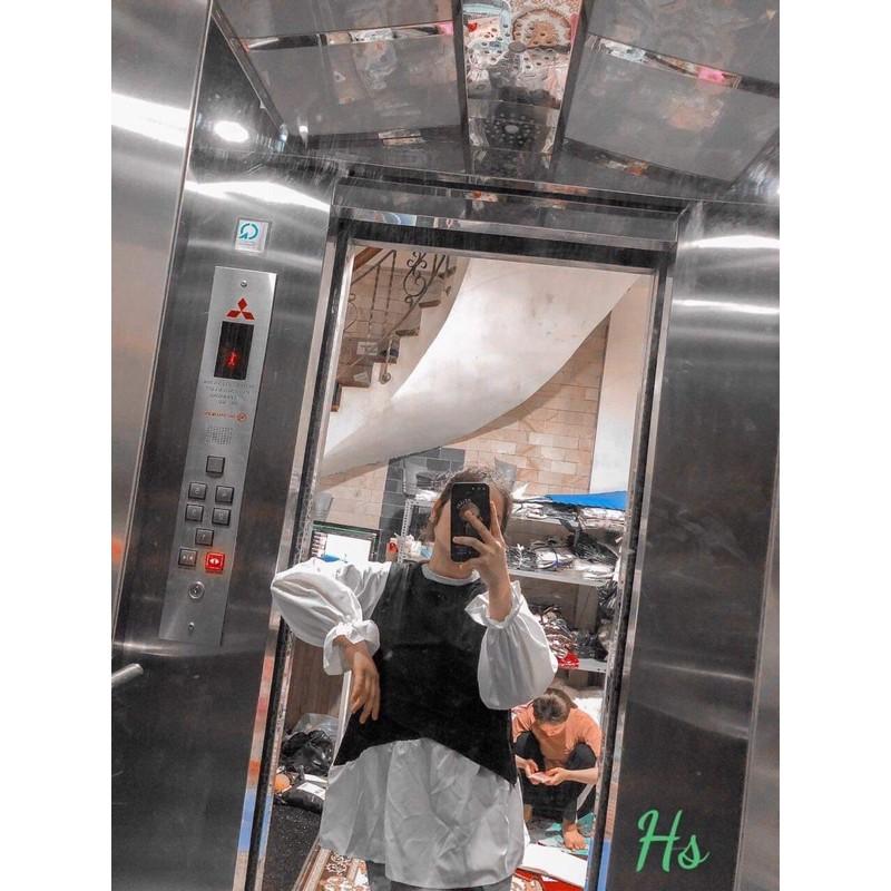 Áo phối chun tay trắng HS58
