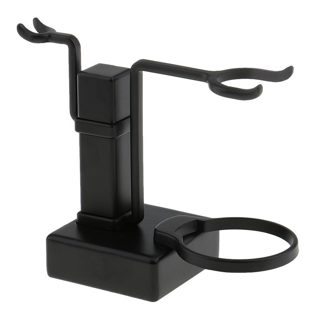 Men Alloy Beards Moustache Shaving Brush Bowl Stand Holder Set Black