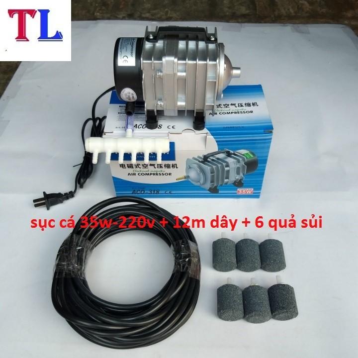 Máy sục sủi thổi khí oxi hồ cá 35w + 6 quả sủi + 12m dây - sục bể cá