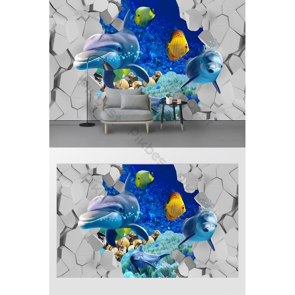 Tranh dán tường 3D Cá Heo