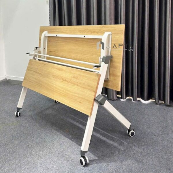 Bàn họp mặt MFC xếp gọn TF2005-12W Nội thất Capta Bàn đào tạo mặt xếp gọn màu vân gỗ tự nhiên chân bàn sắt sơn tĩnh điện màu trắng có bánh xe hcm