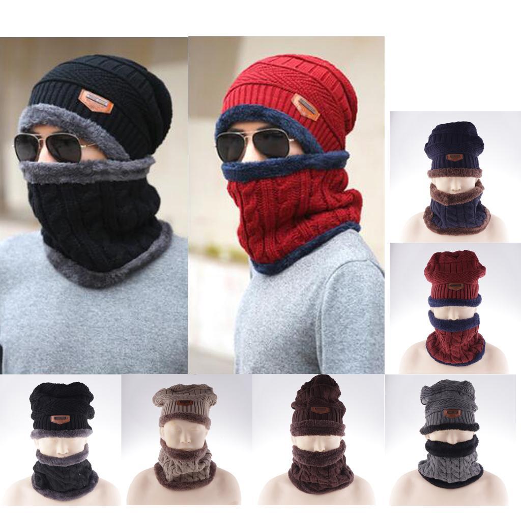 Women Mens Thick Warm Fleece Soft Winter Beanie Hat Scarf Skull Cap Set