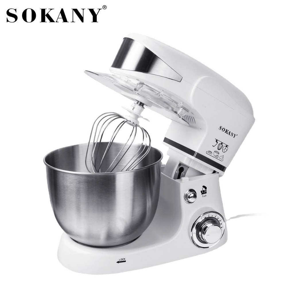 Máy đánh trứng trộn bột, nhào bột để bàn SOKANY SC-206, công suất lớn 1000W,  cối inox 5L trộn bột, nhào bột tự động - HÀNG CHÍNH HÃNG - DELIYA