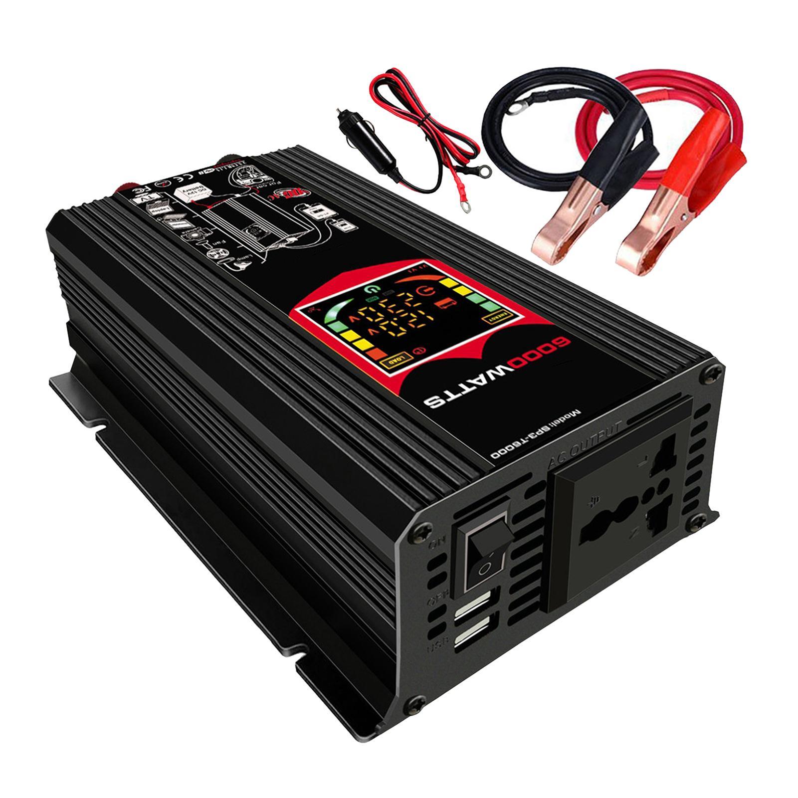 500W DC 12V /220V Inverter with 2 USB Charging Ports, Power Converter with 2 AC Outlets Battery Clip Charger, Car Adapter