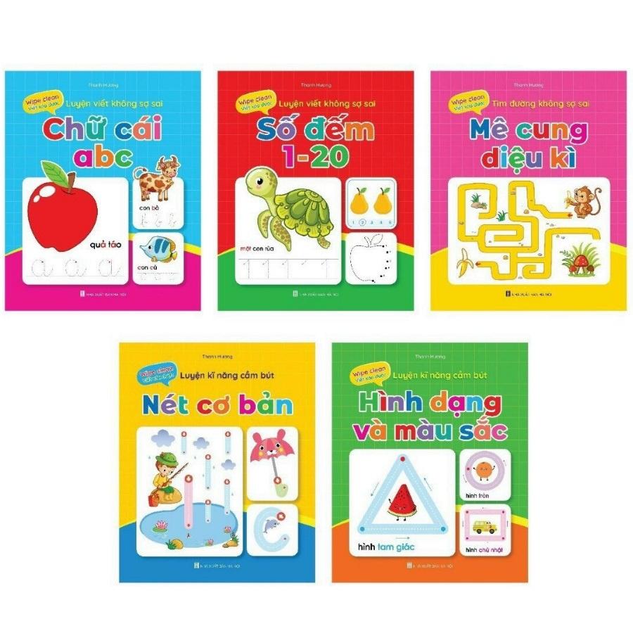 Bộ Vở Viết Xóa Được - Wipe Clean: Luyện Viết Không Sợ Sai ( Bộ 5 Cuốn) - Tặng Kèm 2 Bút- MT books