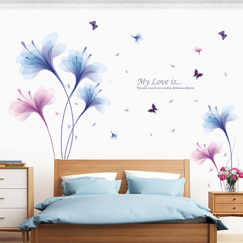 Decal dán tường hoa màu tím My Love is ZOOYOO XL8262