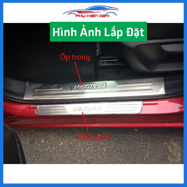 Bộ ốp bậc cửa trong ngoài Mazda 2 2015-2016-2017-2018-2019-2020-2021-2022 Inox chống trầy trang trí xe