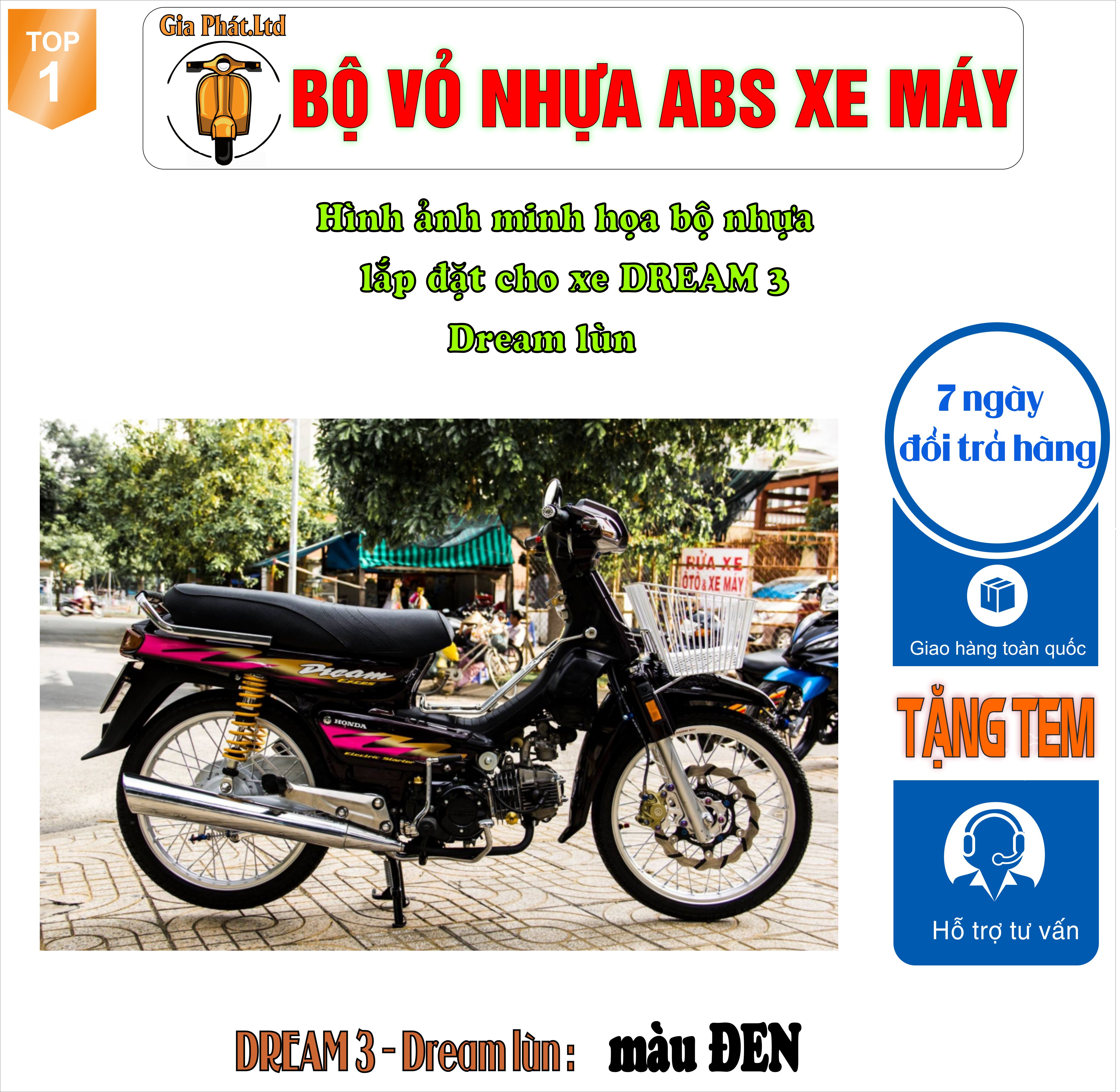 [Tặng bộ tem] Bộ nhựa - Dàn áo Dream 3 - Dream lùn- Dream Exces màu ĐEN, nhựa ABS cao cấp-TKB_1351_2141