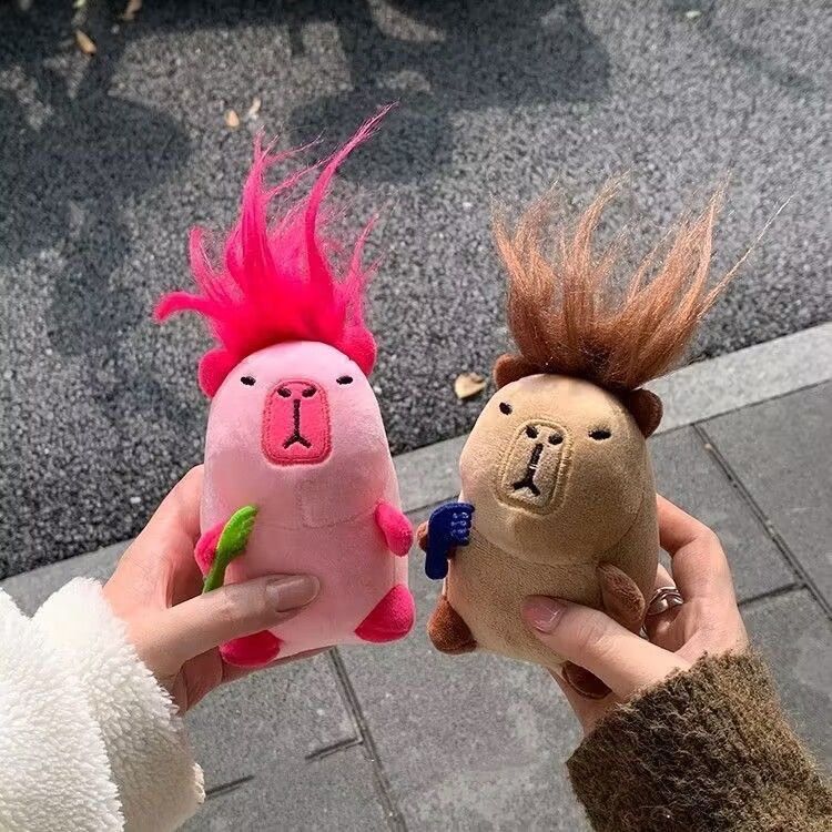 Thú nhồi bông capybara hồng và nâu có tóc xù - Size 20cm - Quà tặng gấu bông chuột lang bộ trưởng ngoại giao đáng yêu