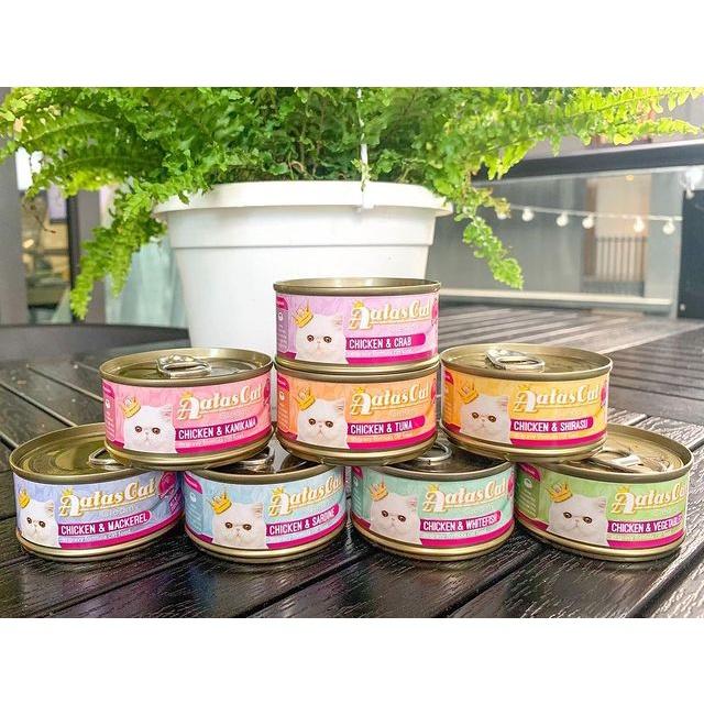 pate mèo dạng súp gà sợi nhuyễn mix 8 vị - 1 Thúng 24 lon pate thức ăn ướt cho mèo Aatas Cat nhập khẩu Thái Lan