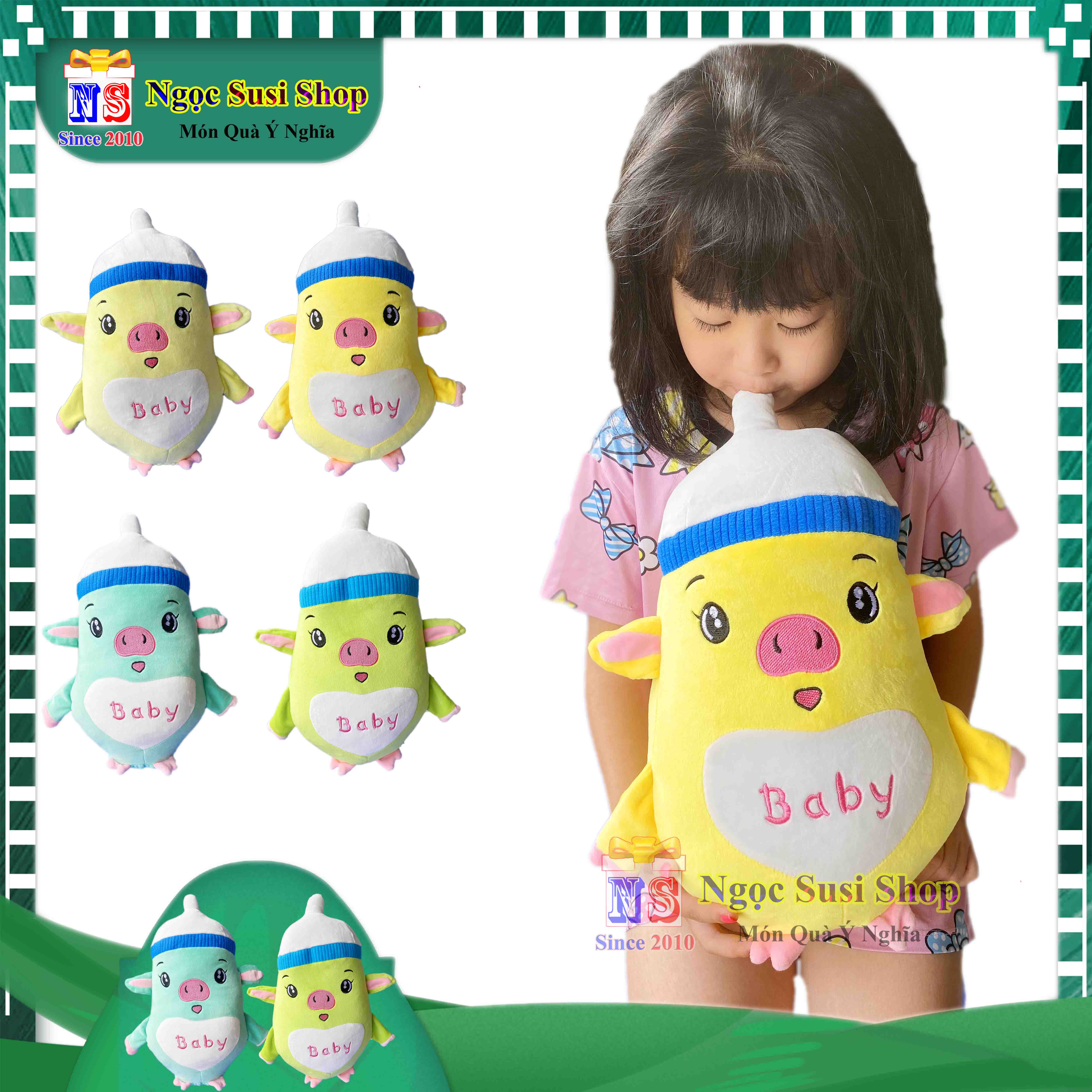 THÚ NHỒI BÔNG HEO BÌNH SỮA BABY SIÊU CƯNG CHO BÉ YÊU - GẤU BÔNG HEO BÌNH SỮA