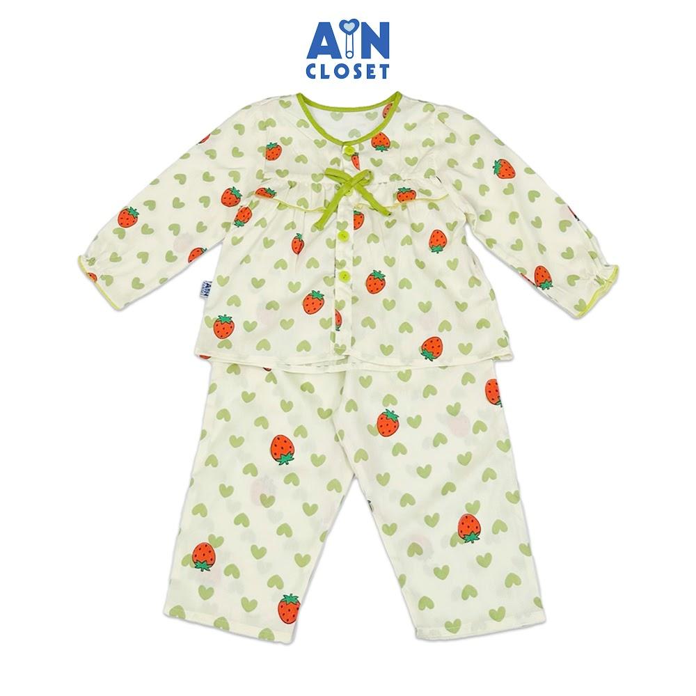 Bộ quần áo Dài bé gái họa tiết Tim Dâu Xanh Lanh lụa - AICDBGMNFCLO - AIN Closet