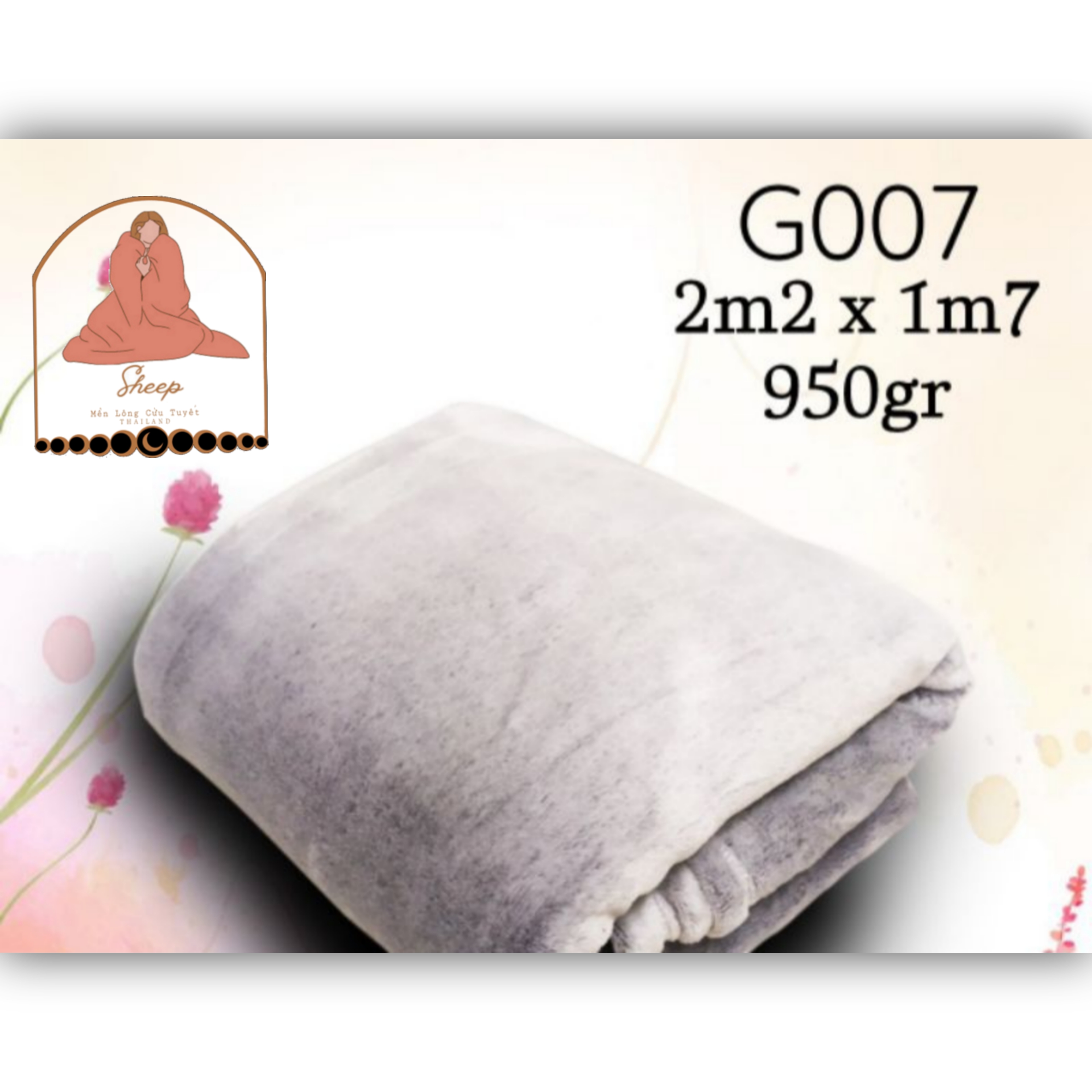 Mền lông cừu tuyết xám khói siêu dày mịn