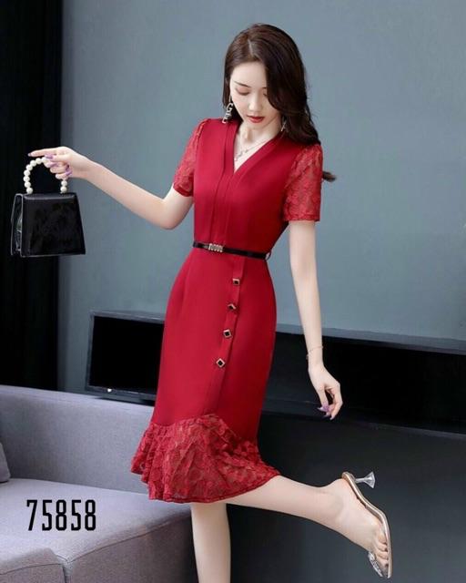 Đầm big size dáng suông ôm nhẹ phối ren kèm nịt