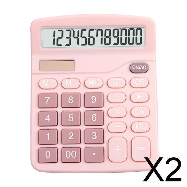 2xOffice Handheld Desktop Calculator Dual Solar Power Business Accounts Pink