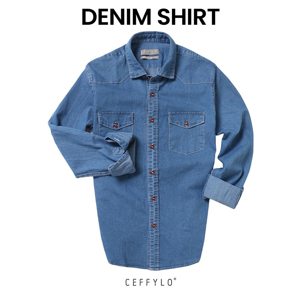 Áo Sơ Mi Denim Dài Tay Nam Ceffylo Kiểu Dáng Basic, Chất Liệu Denim Mỏng Không Bai, Xù