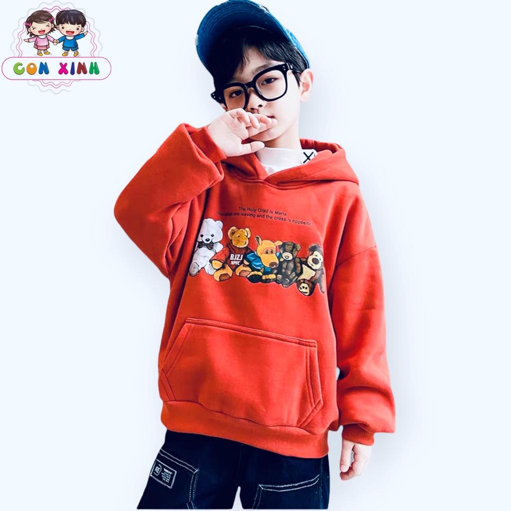 Áo hoodie unisex CON XINH form rộng nỉ nam nữ NHỮNG CHÚ GẤU thời trang thu đông cho trẻ em từ 4 đến 8 tuổi