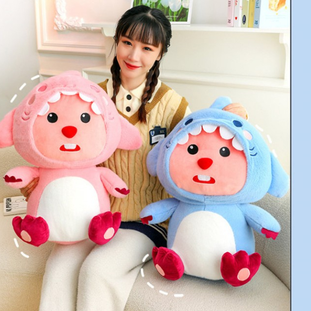 Thú nhồi bông loopy nón cá mập đáng yêu - Size từ 30cm đến 80cm - Quà tặng gấu bông hải ly cosplay cá mập êm mịn