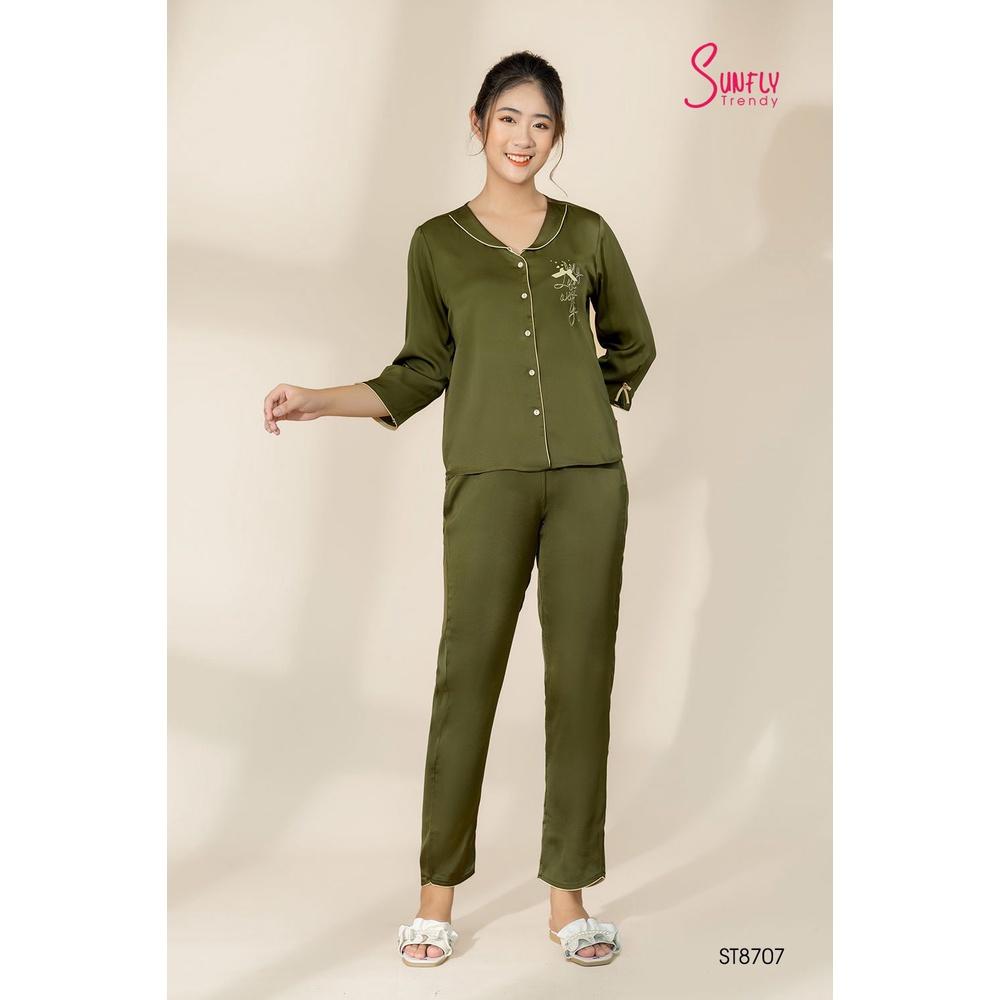 ST8707 BỘ PIJAMAS LỤA ÁO TAY LỠ QUẦN DÀI