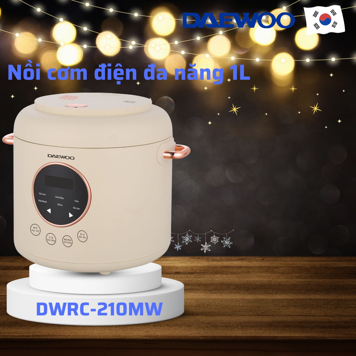 Nồi cơm điện đa chức năng 1L Daewoo DWRC-210MW công suất 400W, bảo hành 12 tháng, hàng chính hãng