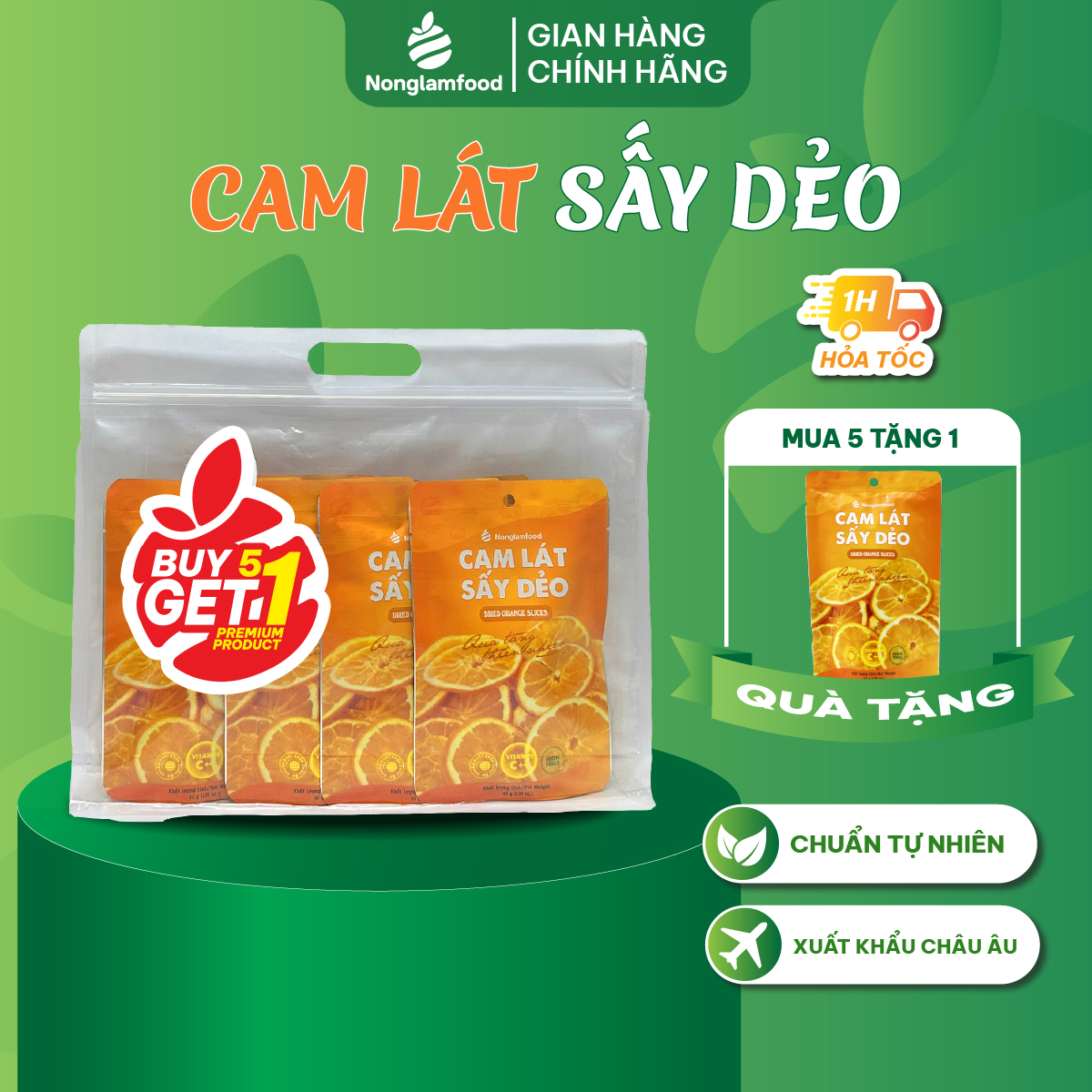[Mua 5 tặng 1] Combo 5 túi Cam lát sấy dẻo ăn vặt tăng đề kháng, ăn kiêng, đẹp da Nonglamfood