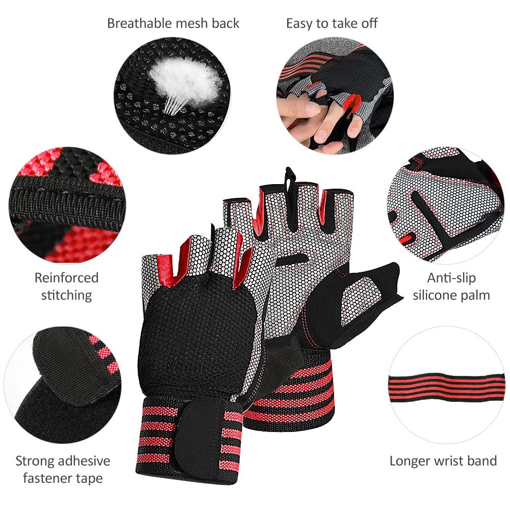Găng Tay Thể Thao Thoáng Khí Chống Trượt Băng Nửa Ngón Tay Với Dây Đeo