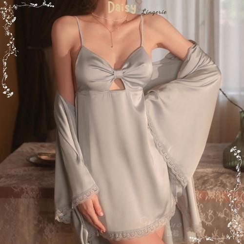 Váy Ngủ Sexy Gợi Cảm Đầm Ngủ Lụa 2 Dây Phối Ren Kiểu May Nơ Cao Cấp - Mã VN020