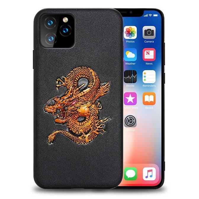 Ốp lưng da dành cho iphone 11 pro max / 11 da bò cao cấp hình rồng hổ nổi 3D