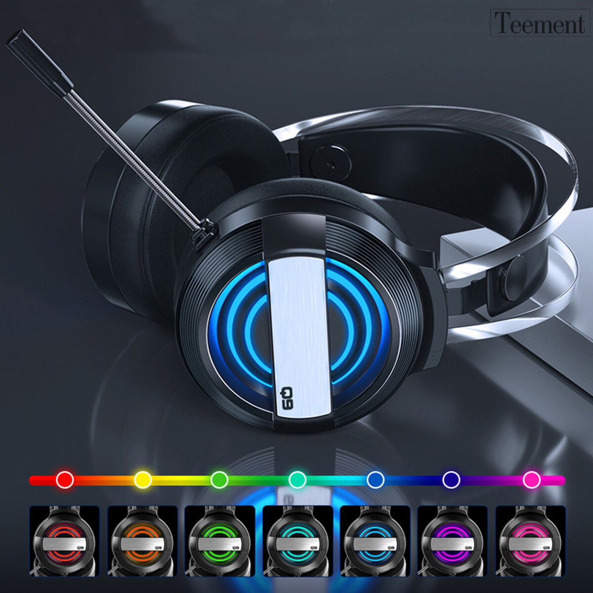 Tai Nghe Chụp Tai Máy Tính Teement TM01 Gaming MC Q9 Có Đèn Led Đổi Màu, Mic Đàm Thoại, Headphone Chơi Game Trên Laptop, Pc - Hàng Chính Hãng