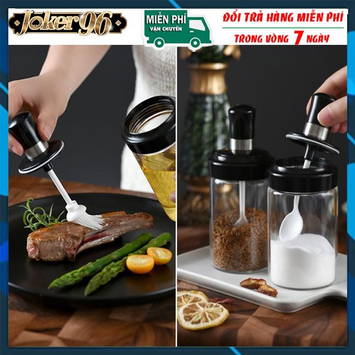 Lọ đựng gia vị, dầu ăn, nước chấm bằng thủy tinh trong suốt kèm muỗng tiện lợi