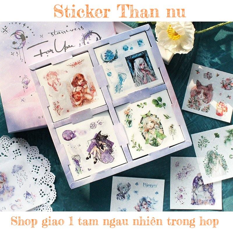 Sticker 1k cute trang trí dán laptop điện thoại kiểu cổ trang trong hộp 100 tấm có axtra TIMO ST40