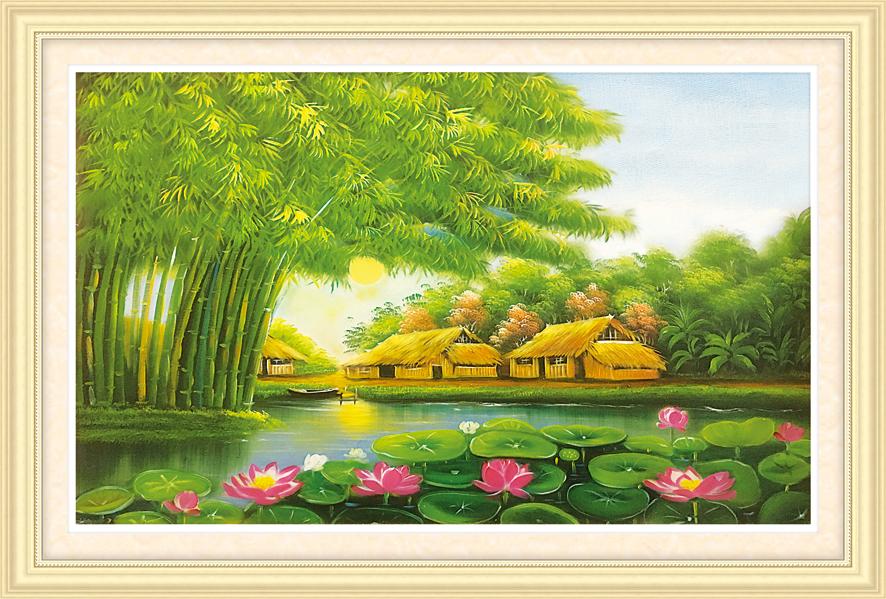 Tranh thêu chữ thập phong cảnh làng quê việt 53462 - 83 x 51 cm - chưa thêu