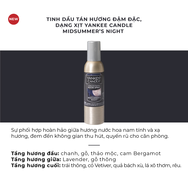 Tinh dầu tán hương đậm đặc, dạng xịt Yankee Candle - Misummer's Night