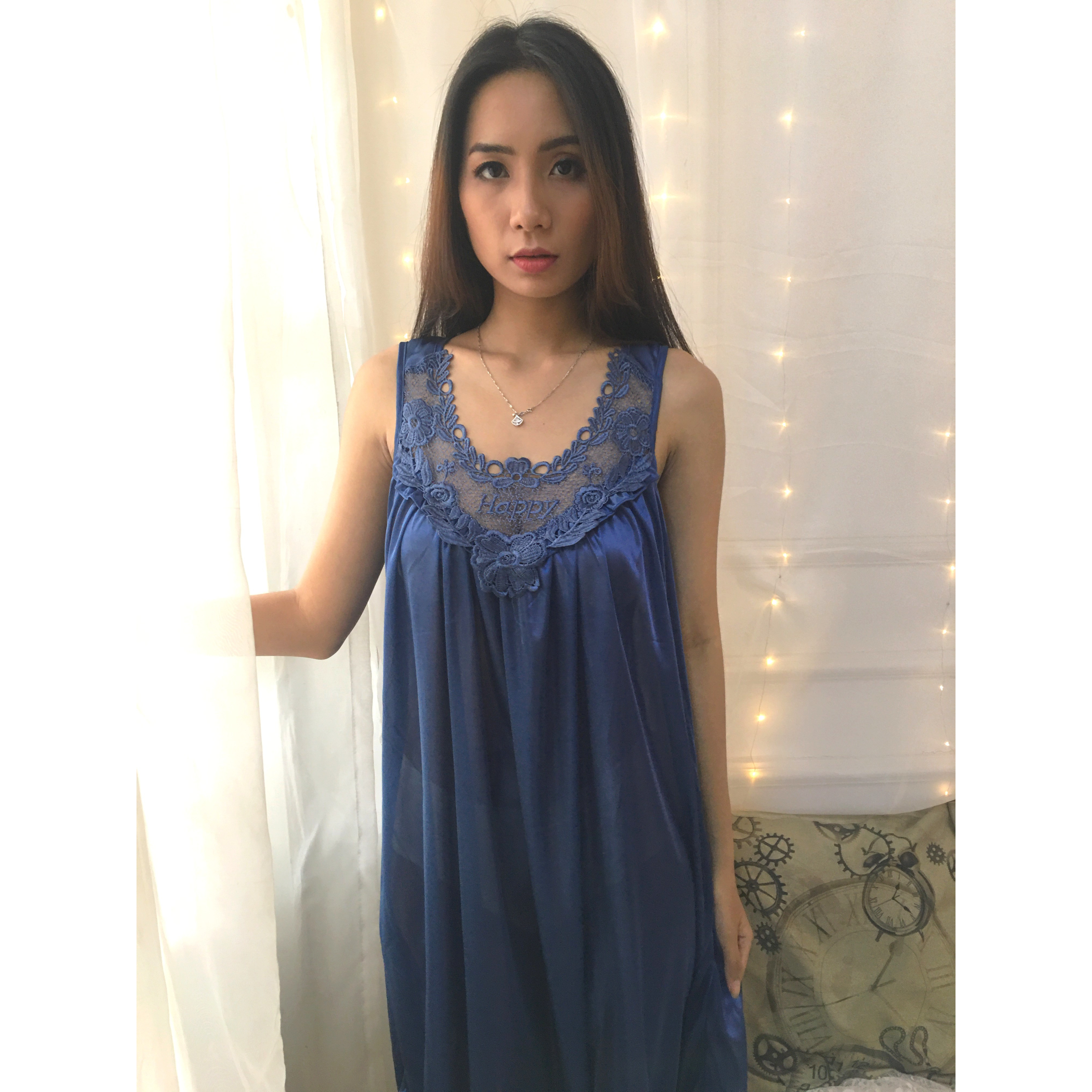 Đầm ngủ lụa Sayhome Z590-FXD màu xanh dương