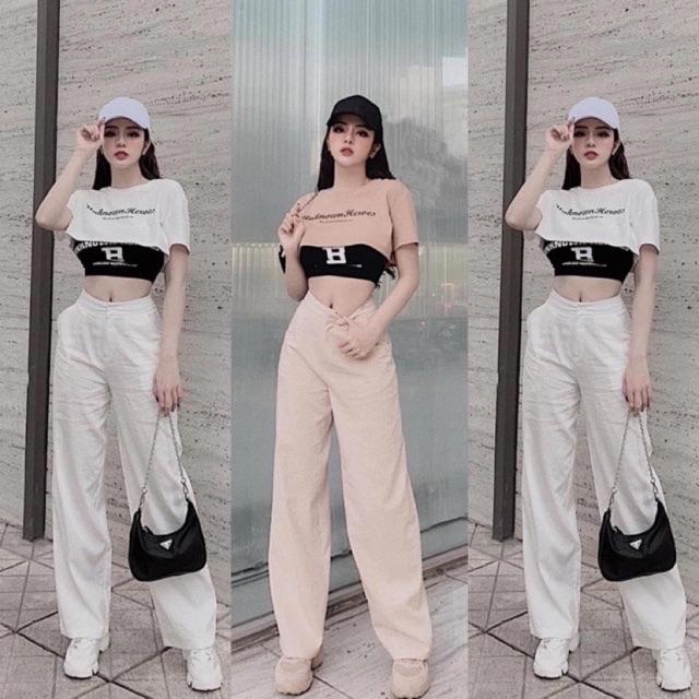 Áo thun phối áo ống croptop in chữ B
