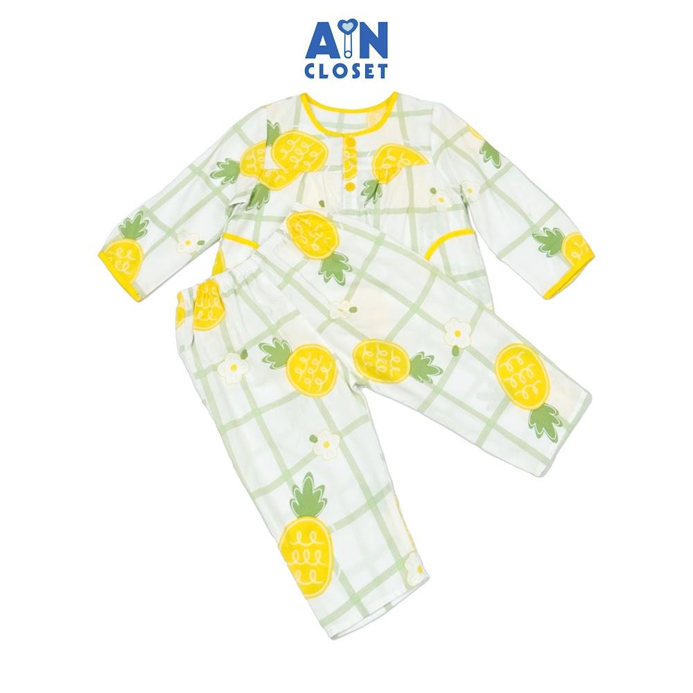 Bộ quần áo Dài bé gái hoạ tiết Dứa Vàng Lanh lụa - AICDBGRGODZC - AIN Closet