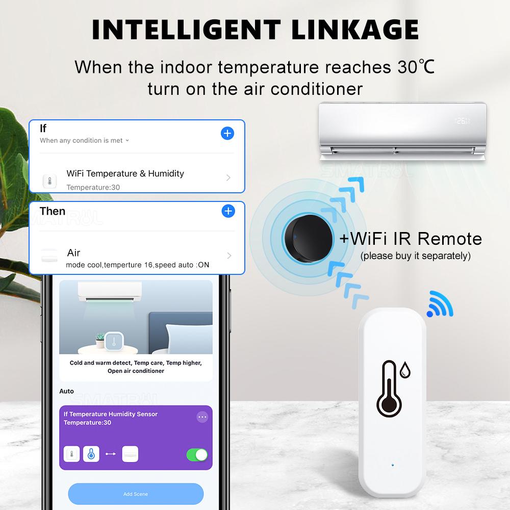 Tuya Wifi Cảm biến nhiệt độ và độ ẩm thông minh Máy dò nhiệt kế trong nhà Máy đo nhiệt độ Alexa Google Home Smart Life Voice Alarm