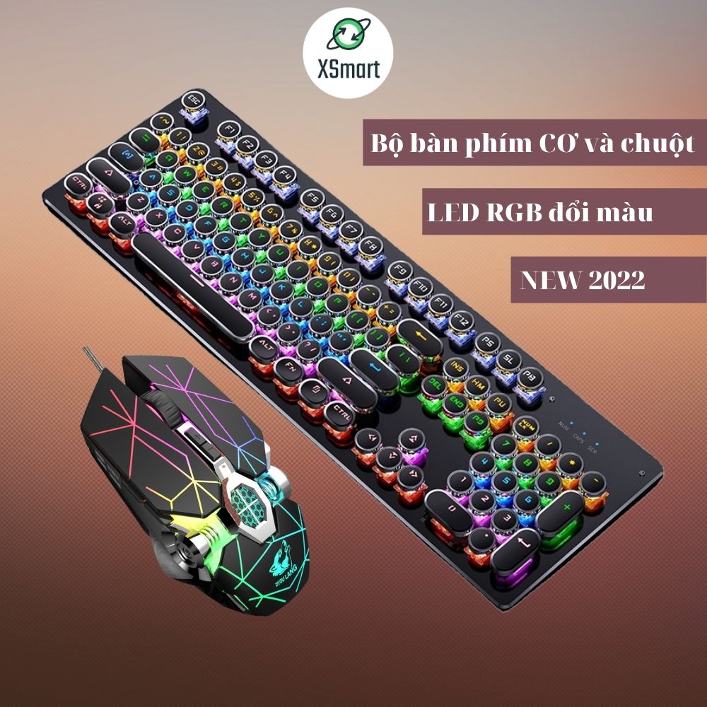 Bộ Chuột Và Bàn Phím CƠ XSmart Gaming LED Nhiều Màu Cho Máy Tính Laptop PC T907+V8 Tia Sét Cao Cấp - Hàng Chính Hãng