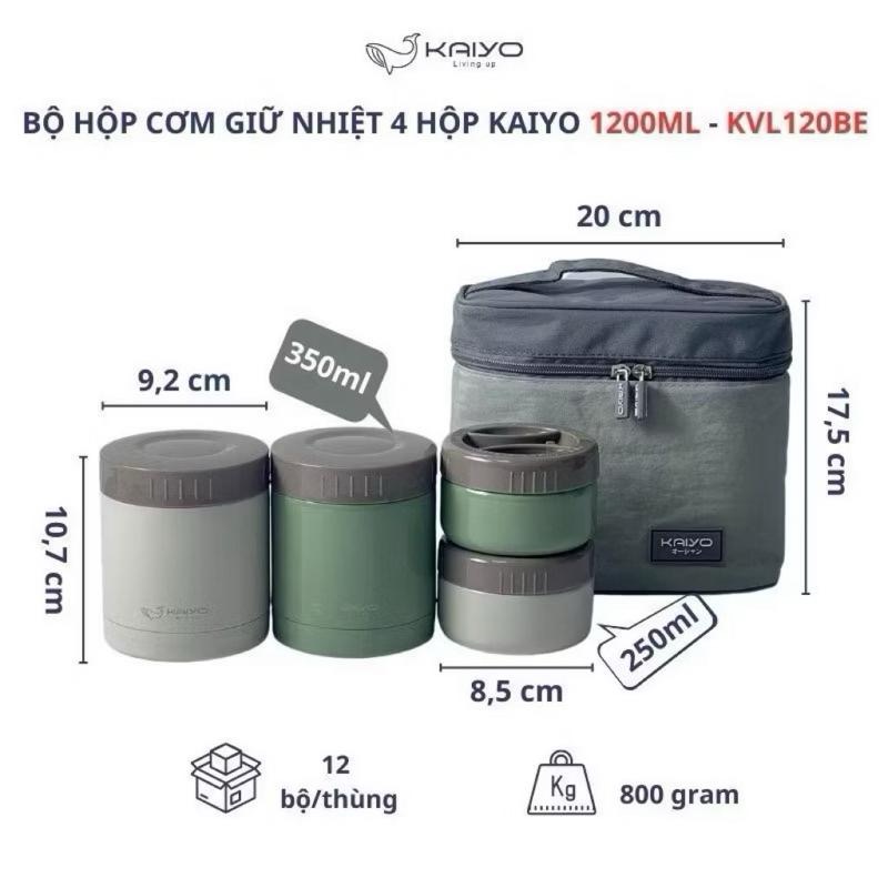 [AnhOtShop] Bộ Hộp Cơm Giữ Nhiệt 5 Món Kaiyo – 4 Hộp Inox 304 Giữ Nhiệt Lâu, Kèm Túi Giữ Nhiệt – Mang Cơm Đi Làm, Văn Phòng &amp; Đi Học