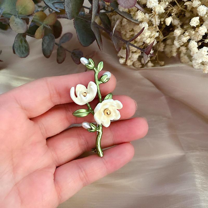 Cài áo thời trang phong cách Châu Âu 3D hạt phối lá xanh GC220