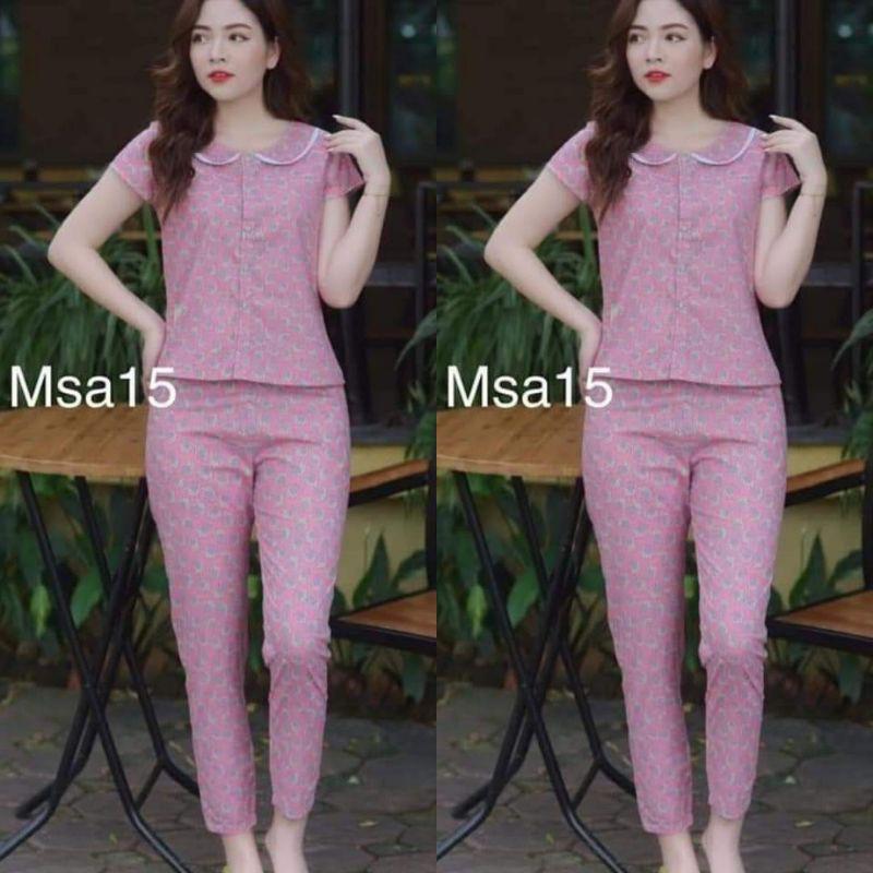 Đồ bộ mặc nhà cổ sen 2 màu ảnh thật