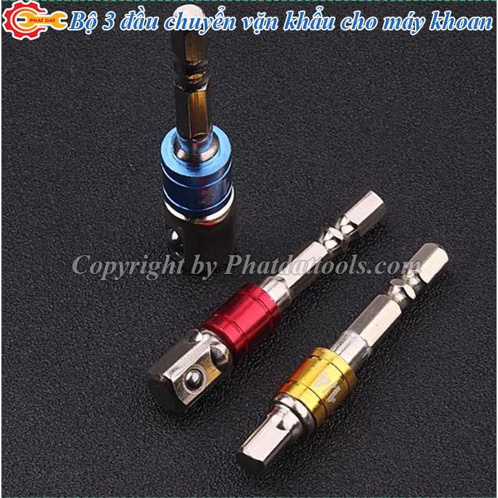Bộ 3 đầu chuyển vặn khẩu 1/2-3/8-1/4 cho máy khoan-Thép phủ CR-V siêu bền