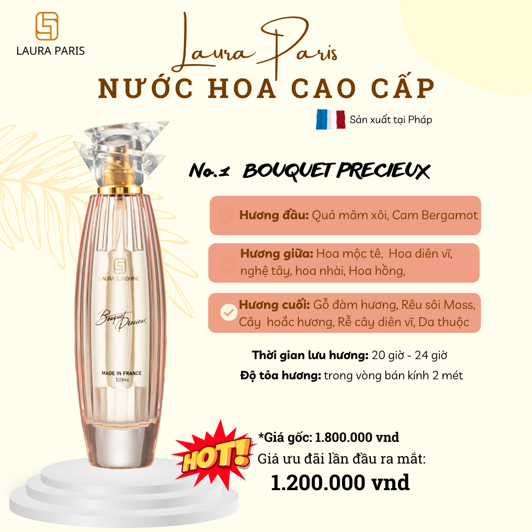 Nước hoa nữ Laura Paris #01 Bouquet Precieux - Eau De Parfum - 100ml - Laura Sunshine