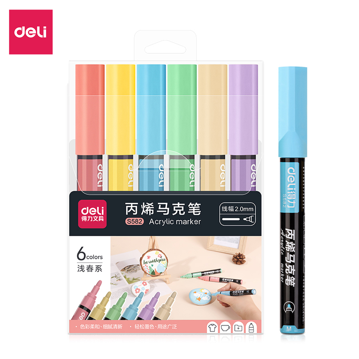 Set 6 Bút Sơn Acrylic Painter Bút Lông Marker Propylene Màu Pastel Nhũ Deli - Không Thấm Nước Dùng Vẽ Trang Trí Giày Graffiti Vẽ Trên Mọi Chất Liệu Kính Gốm Sứ - S581 S582