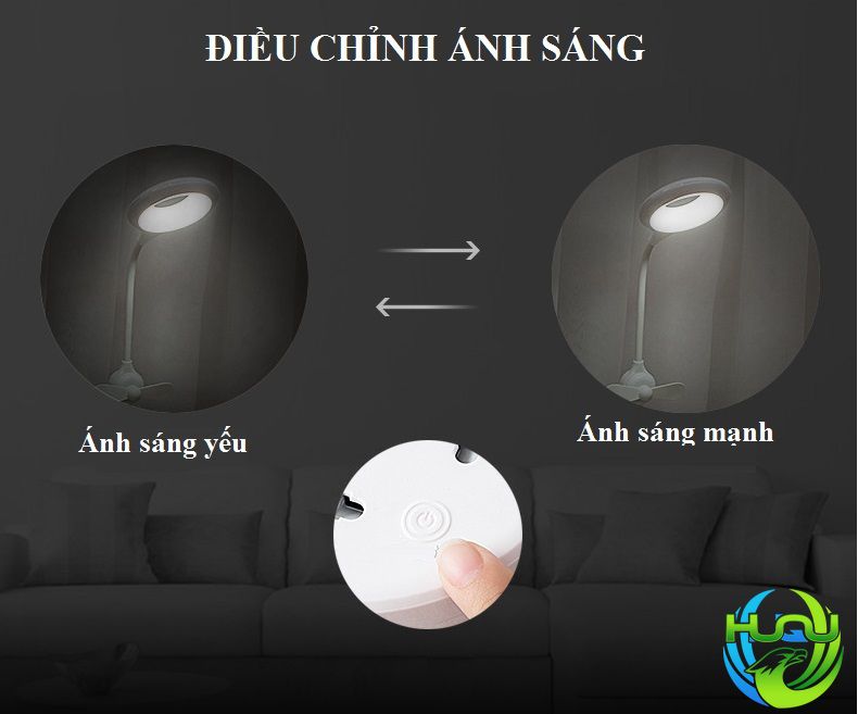 Đèn Học Huqu Kiêm Đèn Ngủ Có Quạt Làm Mát Và Cổng Sạc USB Tiện Lợi HQ-T2021-Uốn Cong 360 Độ -Hàng Chính Hãng