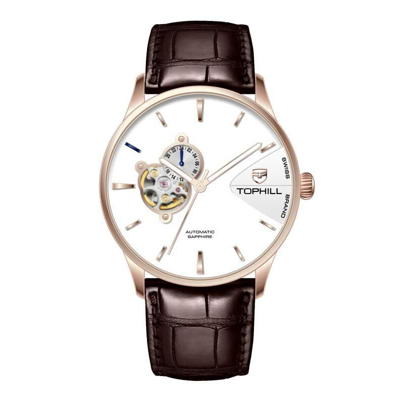 ĐỒNG HỒ TOPHILL TW083G.PZ3258 Dây da và vỏ thép 316L, máy automatic, kính sapphire