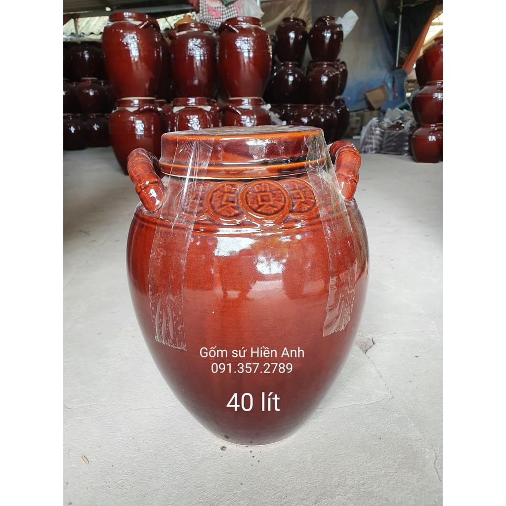 Chum sành tráng men nâu loại 40L Gốm sứ Hiền Anh