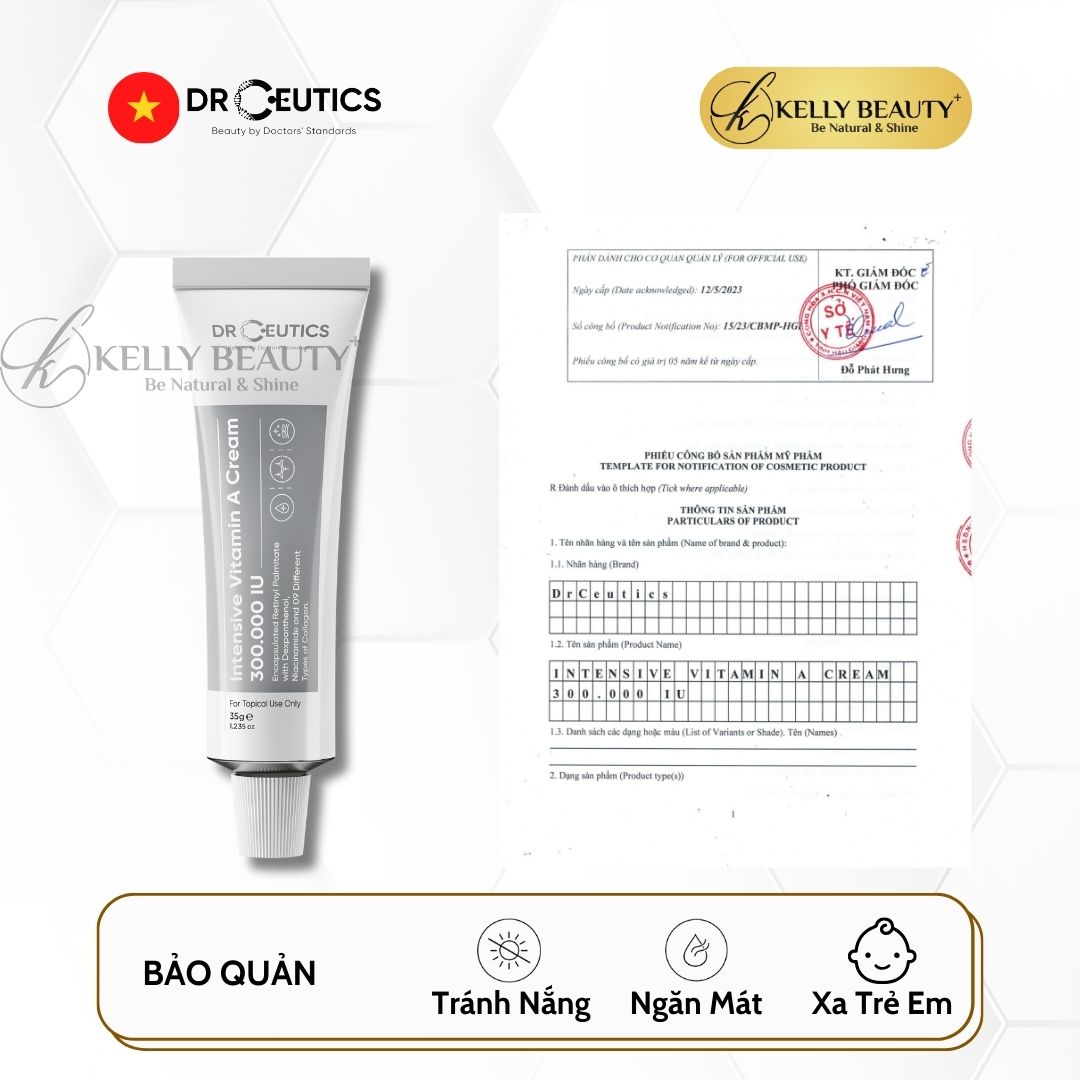 Kem Dưỡng Intensive Vitamin A Cream 300.000 IU DrCeutics - Mờ Nếp Nhăn, Căng Mịn; Sáng Da, Mờ Thâm Nám | Kelly Beauty