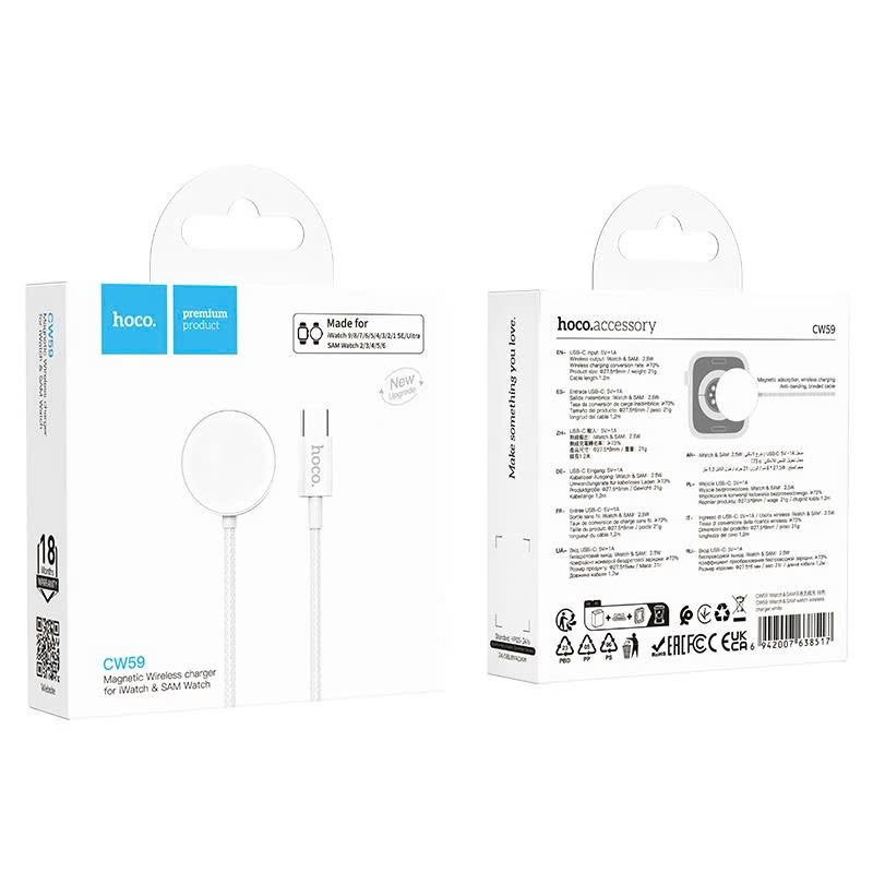Dock sạc nhanh khung nhôm Hoco CW59 dành cho Apple watch/ Samsung Galaxy Watch cổng type C, Dây Bọc Dù_ Hàng Chính Hãng
