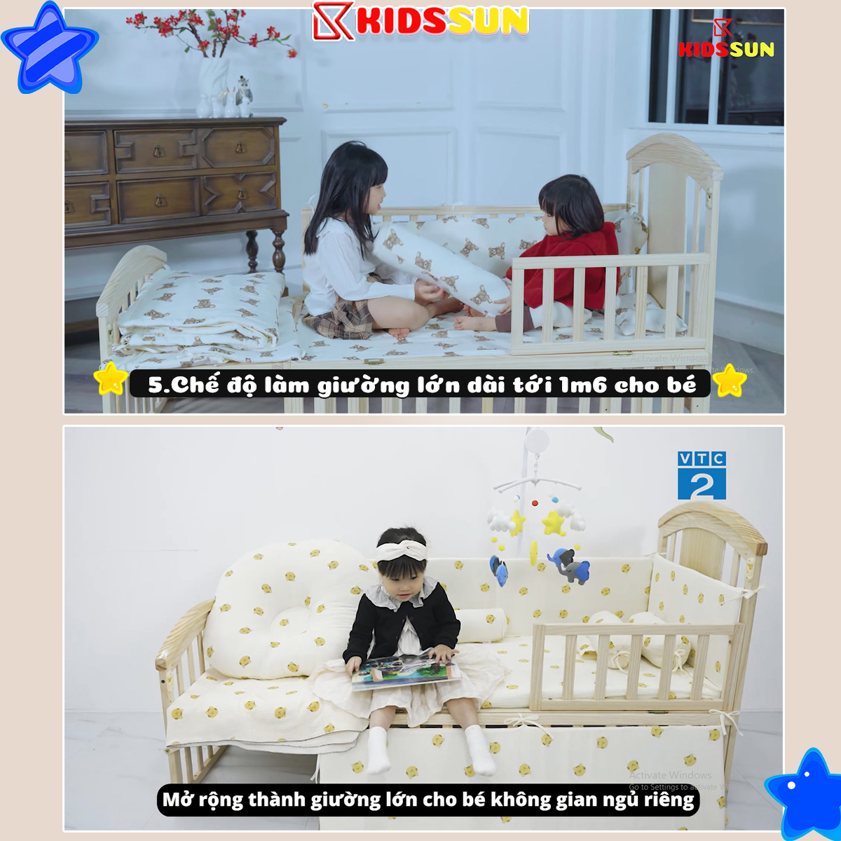 Giường Cũi Đa Năng 6 in 1 Màu Trắng cho Bé Kidssun Tặng Bộ Quà 5 Sản Phẩm An Toàn Tiện Lợi Bảo Hành 3 Năm